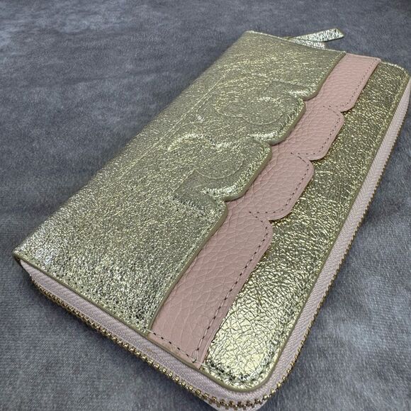 Tory Burch Metallic Gold Pink Full Zip Wallet - Picture 7 of 13